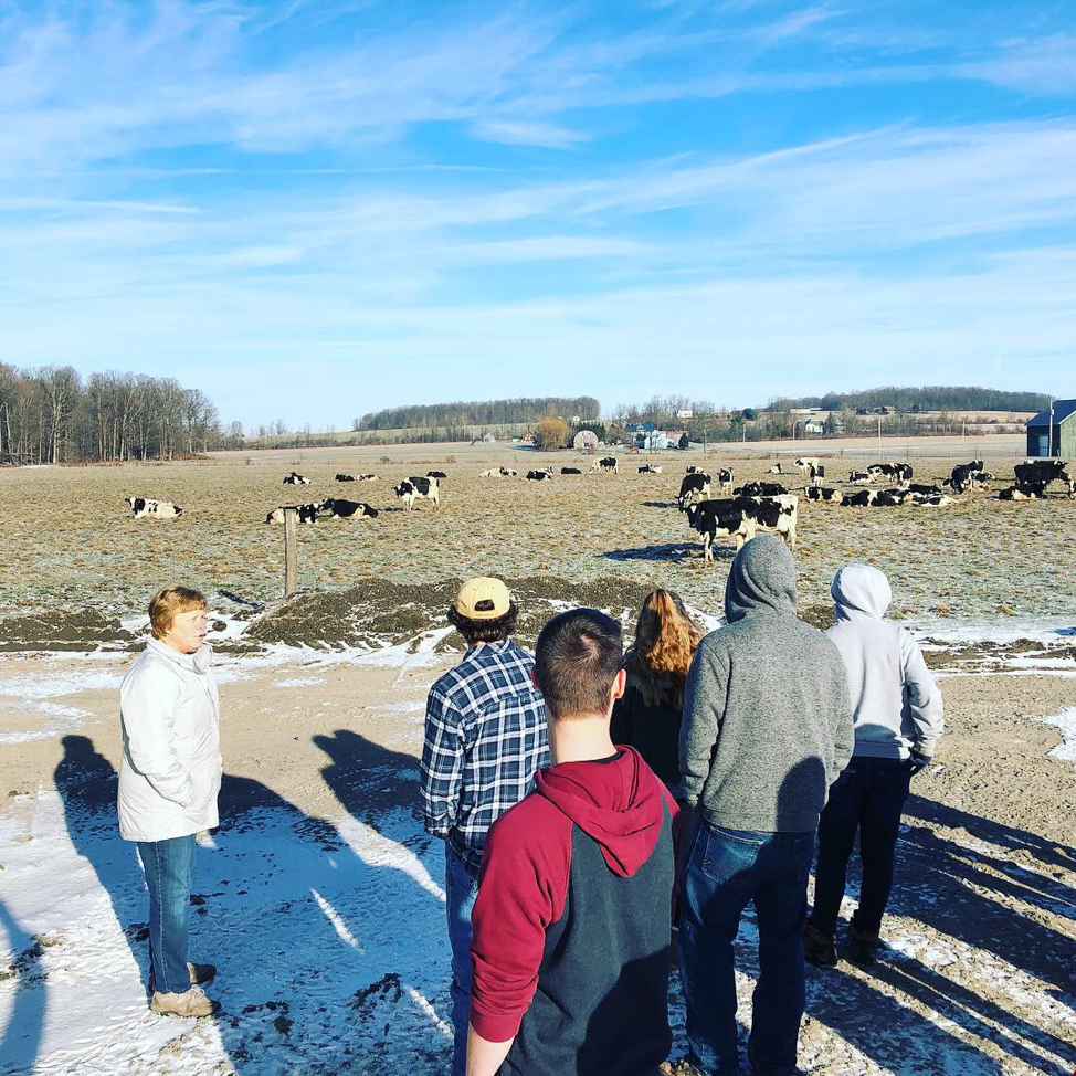 The class visits Jerry Dell Farm in Freeville