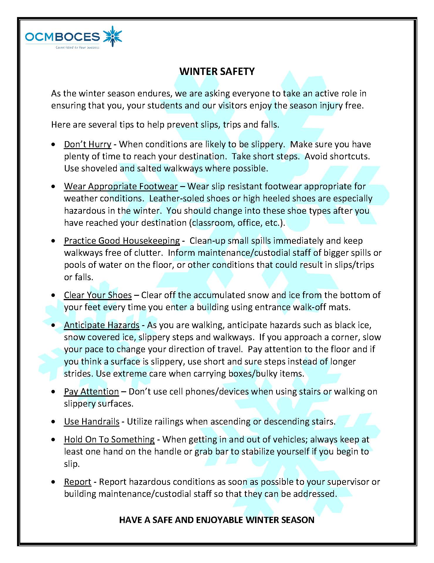 Winter Safety Tips from OCM BOCES