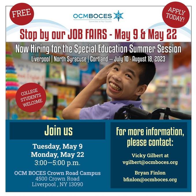 Don't forget to stop by one of our free job fairs for our Special Education summer session